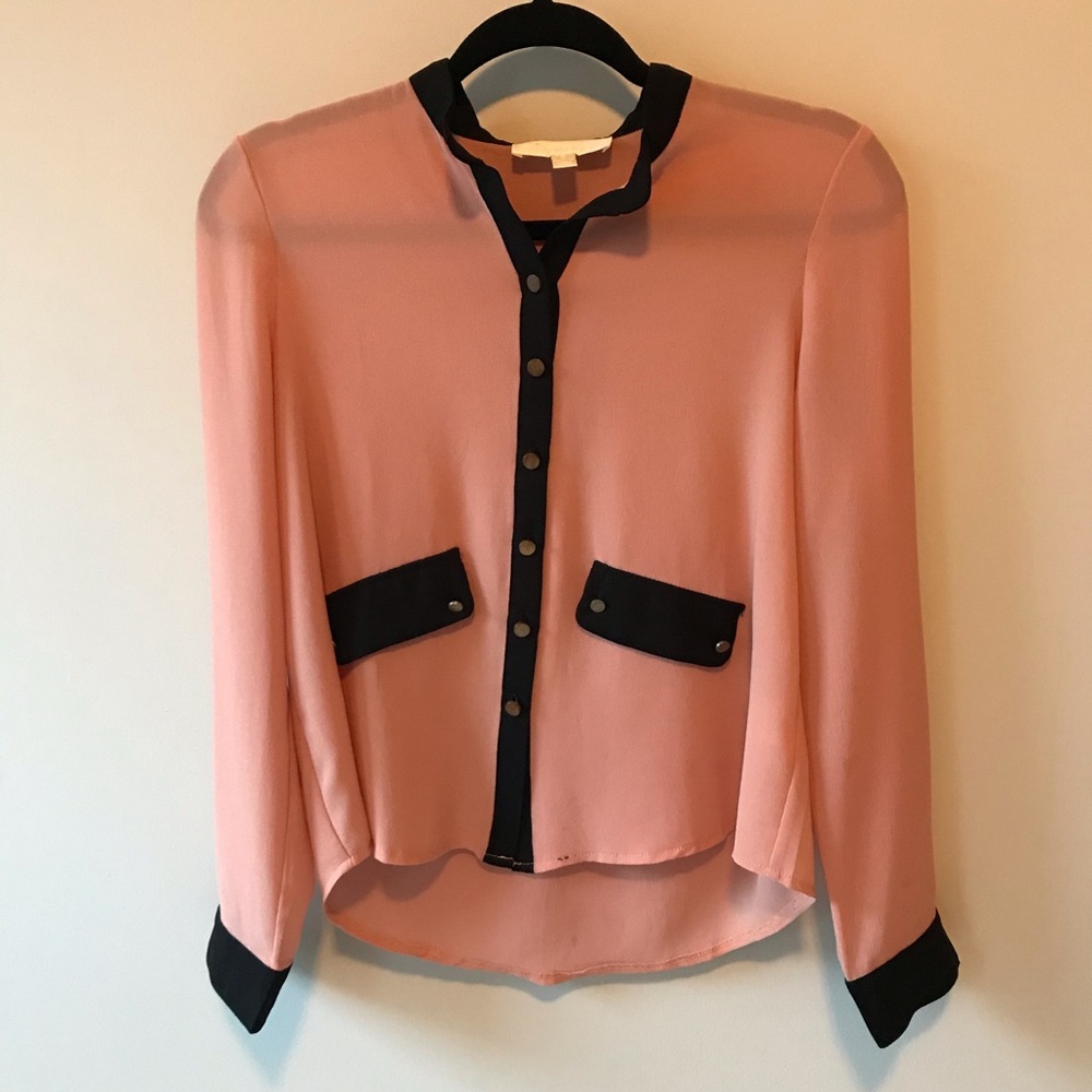 Salmon and Black Blouse